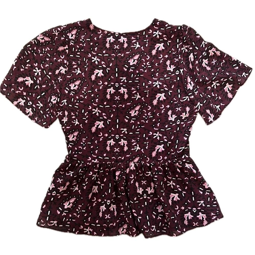 Madewell Georgette Flutter-Sleeve Peplum Paisley Dark Fig Top Size XS🍷✨ 🍂 - Picture 7 of 12
